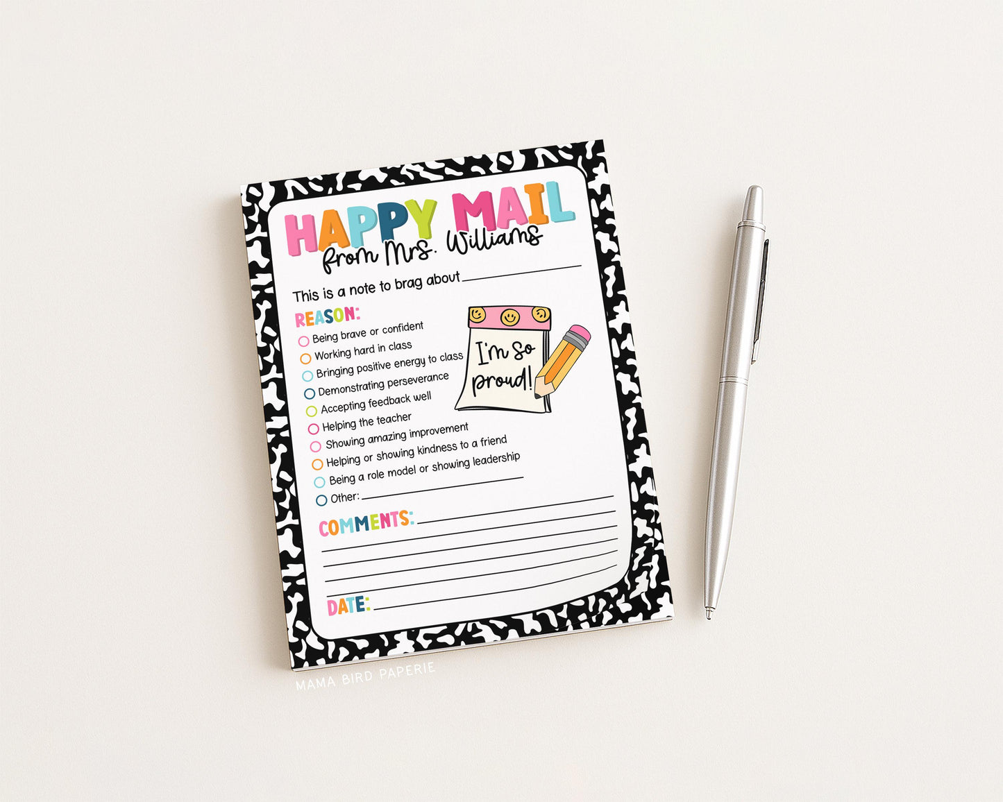 Teacher Brag Sheet Notepad – Classroom Notepad With Tear Off Sheets Pad
